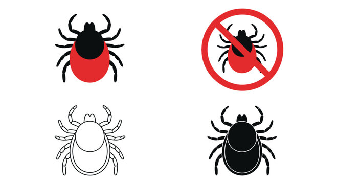 Collection of tick icons showing a colored tick, a forbidden tick symbol, and outline and solid black tick illustrations