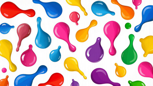 Colorful Paint Drops and Splatters on White Background - Abstract Art Pattern
