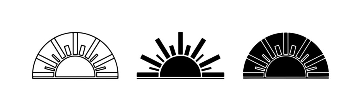 Sunburst Icons: Sunrise, Sunset, Light Rays, Vector Set