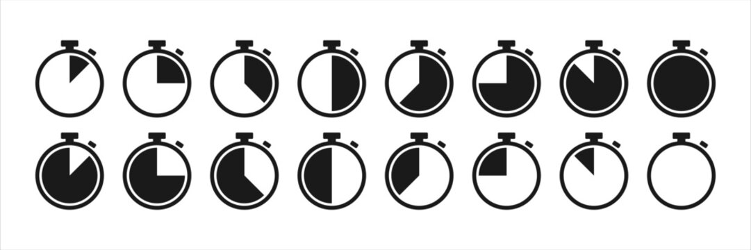 Stopwatch icon set showing different time intervals, vector illustration isolated on white background