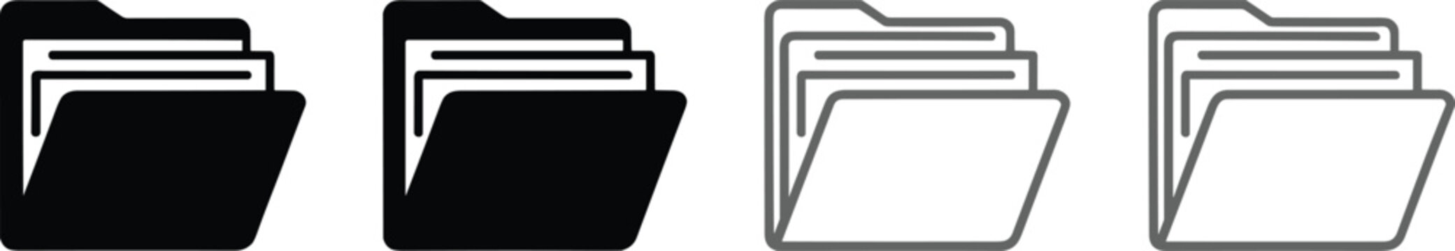 folder icon set black and white line art on white background