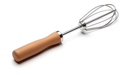 Fototapeta premium Kitchen whisk with wooden handle isolated on white background