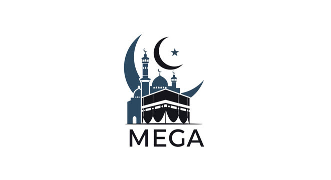 Islamic mosque and crescent moon logo design vector.
