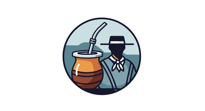 Traditional mate gourd with stylish gaucho illustration character.