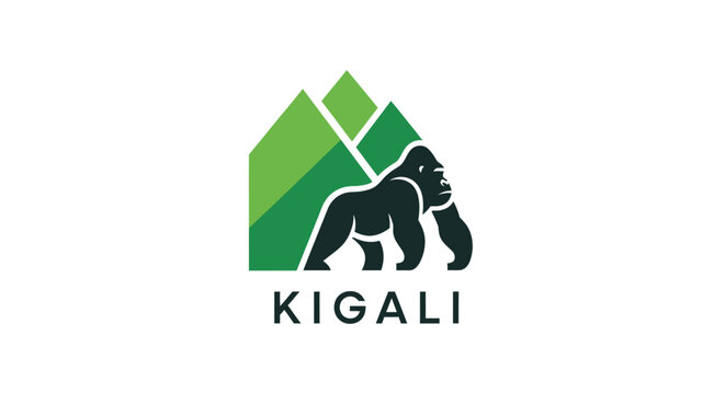 Minimalist Gorilla Logo with Mountain Graphic Design Element.