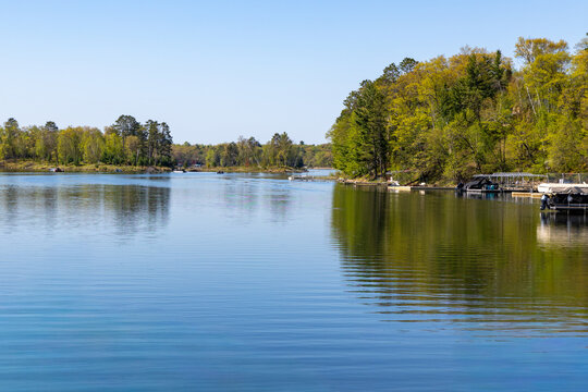 Scenic Loon Lake Waterfront in Crosslake Minnesota on a Calm Summer Morning