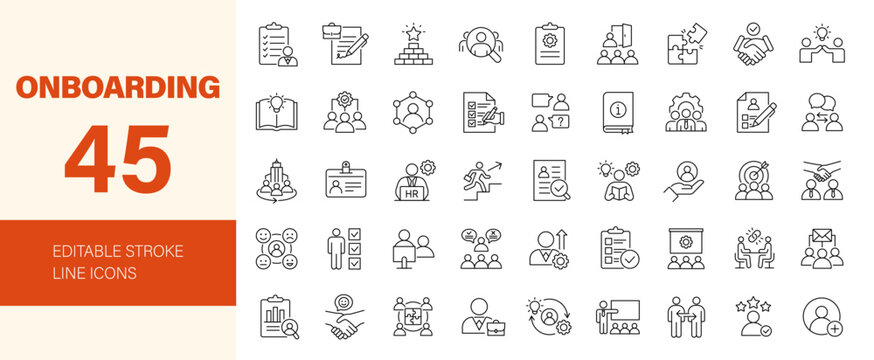 Onboarding icon set. Editable line icons. Vector illustration.
