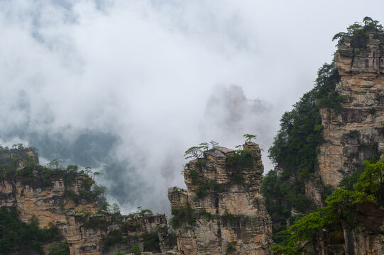 The intricate mountain mist in Zhangjiajie, a popular tourist destination in China.