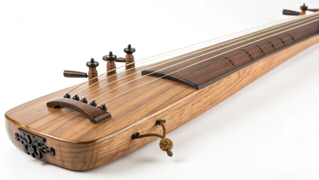 Traditional thai music instrument made of polished wood with strings and tuning pegs for melodic sound performance