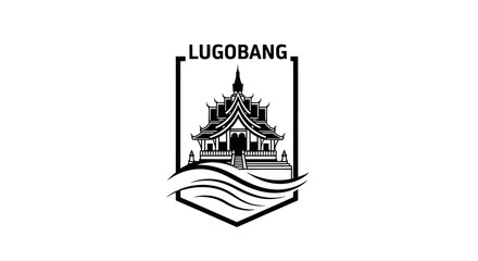 Fototapeta premium Detailed Lugobang Temple Illustration with Water Waves Design.
