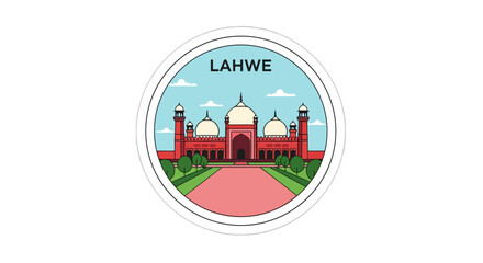 Naklejka premium Colorful illustration of Lahwe Red Fort architecture landmark.
