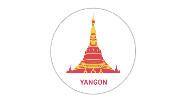 Colorful Illustration of Shwedagon Pagoda in Yangon.