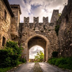 Fototapeta premium Ancient stone archway entrance to a fortified city