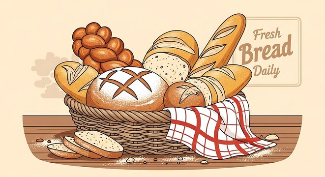 Fresh baked bread loaves with wheat stalks and knife.