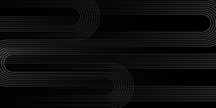 Vector half circle lines flowing dynamic pattern black grey gradient isolated on black background in concept speed, technology, digital, modern