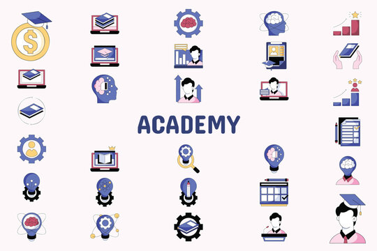 Academy Lineal Color Vector Illustration Icon Sticker Set Design Materials