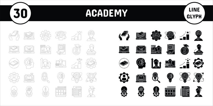 Academy Line Glyph Vector Illustration Icon Sticker Set Design Materials