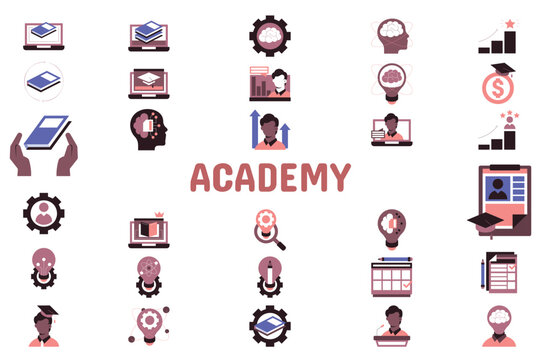 Academy Flat Vector Illustration Icon Sticker Set Design Materials