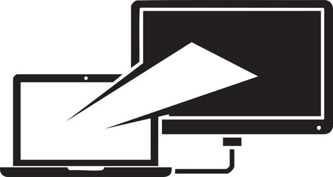 Laptop connected to monitor screen output icon with connection
