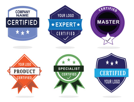 Certified Expert Master Specialist Icons Set Vector Guarantee Product Badge Corporate Quality Assurance Stamp Premium Shield Ribbon Label Authority Trust Star Insignia Emblem Template