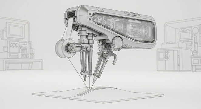 A 3D printer creates a detailed object on a flat surface in an industrial setting.