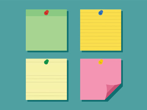 Blank Colorful Sticky Notes Pinned on Office Notice Board Background for Productivity Planning and Creative Brainstorming Reminders