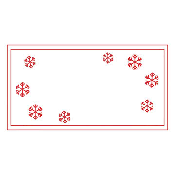 Red snowflakes on white background, with double border, winter holiday christmas