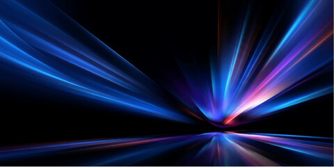 Abstract blue light background with glowing rays, motion waves and energy lines in a bright futuristic space technology wallpaper © Julya