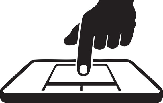 Hand touching touchpad or trackpad interface icon with touchpad