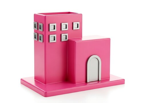 Pink toy building with archway and windows