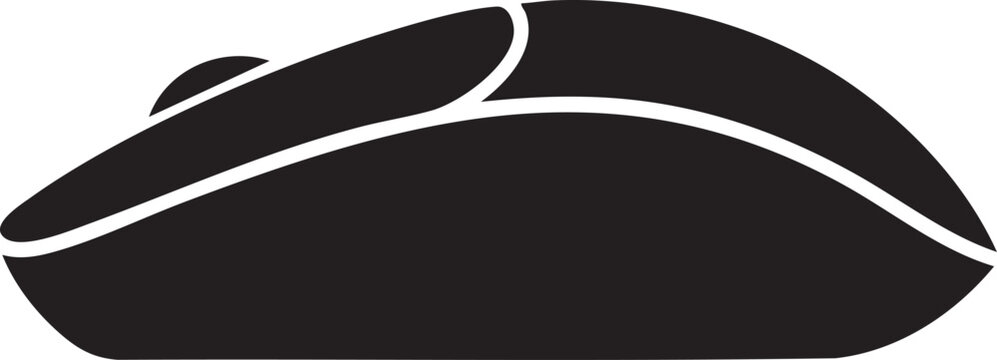 Black and white icon of a wireless computer mouse with computer