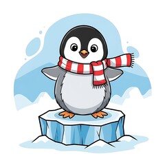 Cute cartoon penguin holding a gift box illustration.