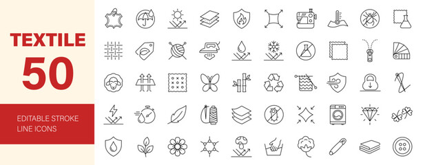 Naklejka na ściany i meble Textile and Fabric feather icon set. Editable line icons. Vector illustration.