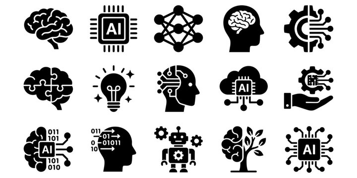 AI Brain Solid Icons Artificial Intelligence Technology Set