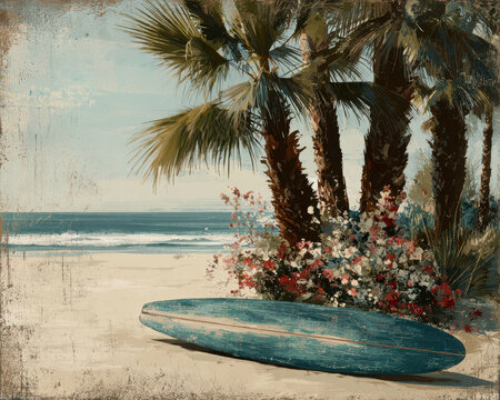 Vintage California Surf Travel Poster &ndash; AI Generative