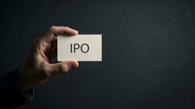 Hand holding a white business card with ipo text concept for financial growth and stock market investment strategy