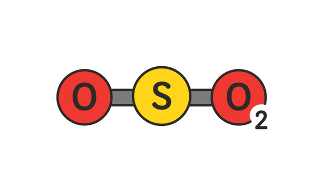 Sulfur Dioxide Chemical Molecule Diagram Vector Illustration Isolated on White Background for Science