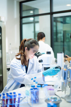 Medical team having a meeting with doctors. Young scientists conducting research investigations in a medical laboratory