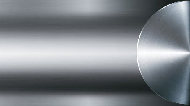 A close-up view of brushed metal with a circular brushed steel element on the right, showcasing a sleek, industrial texture and reflective surface.