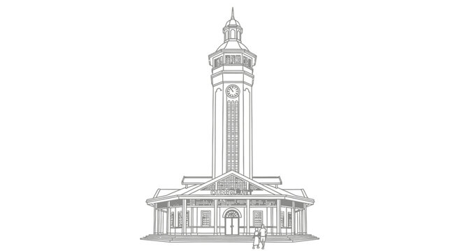 Detailed Illustration of Classic Clock Tower Building.