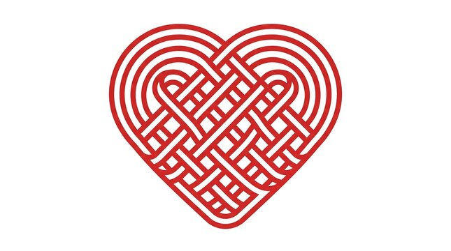 Red heart shaped maze puzzle with love symbol illustration design