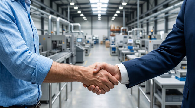 industrial business handshake in manufacturing factory for msme sme business finance loan partnership and industrial investment concept