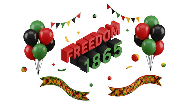 Juneteenth Freedom 1865 Celebration with Balloons, Bunting, and Confetti - African American Independence Day Clip Art