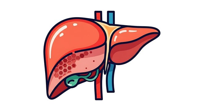 Human liver anatomy with blood vessels diagram.