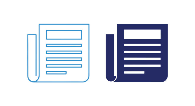Newspaper icon in outline and solid: Clipart, sticker - icon set - Line and glyph solid icon and logo template 