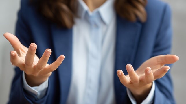 Close Up Hand Gesturing in White Shirt, Business Communication and Presentation Concept Photography