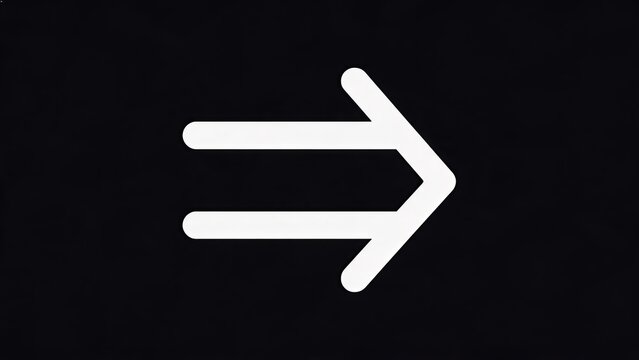 Simple white arrow pointing right on black background, minimalist vector icon design element for user interface, website navigation button or directional sign symbol.