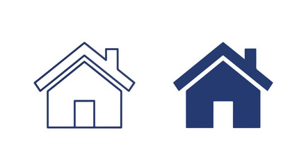 Fototapeta premium Minimalist house icon set in blue design: Clipart, sticker - icon set - Line and glyph solid icon and logo template 