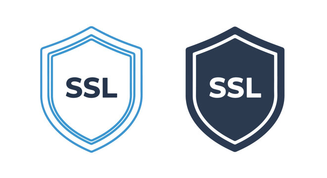 Security shield with ssl text icon: Clipart, sticker - icon set - Line and glyph solid icon and logo template 