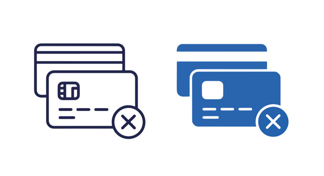 Credit card payment declined error icons: Glyph and solid icon set - Icon vector - Editable line icons. Vector illustration